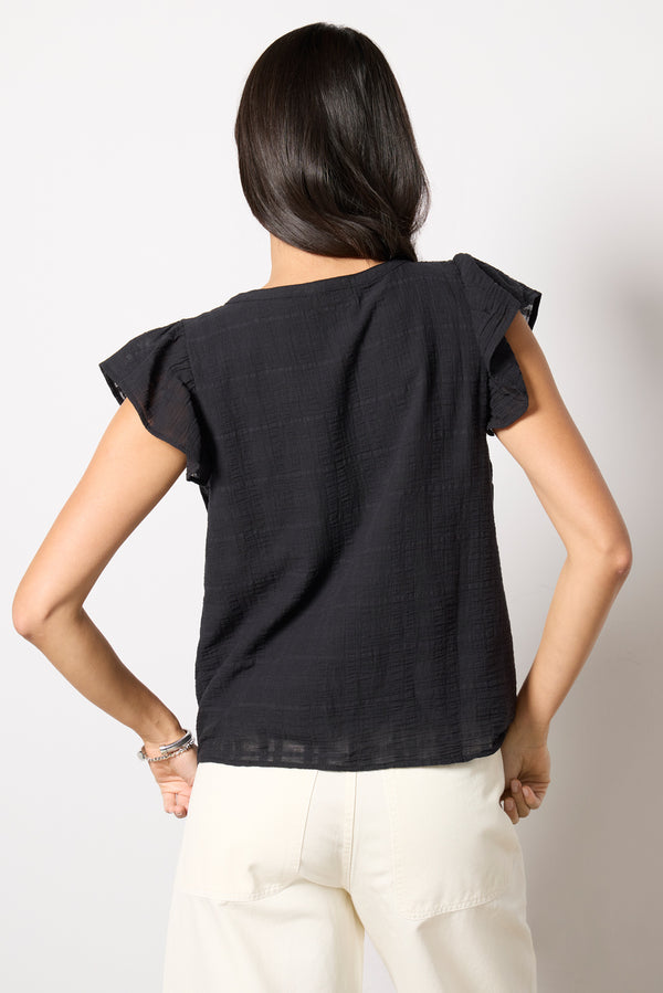 Everve Eliana V Neck Flutter Top Black