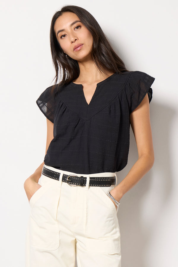 everve Eliana V Neck Flutter Top Black