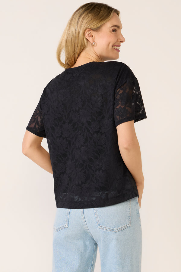 Everve Eliza Lace Mesh Tee Black