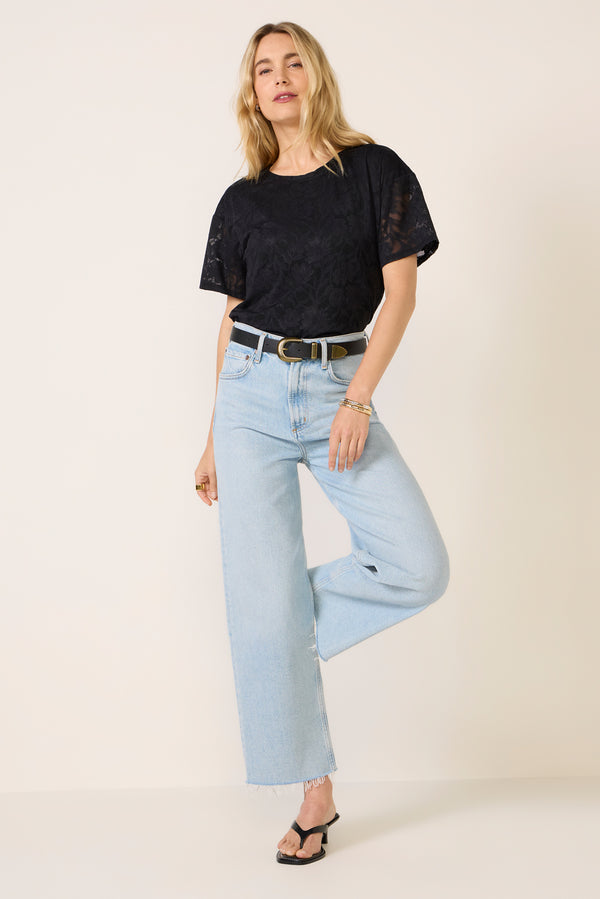 everve Eliza Lace Mesh Tee Black