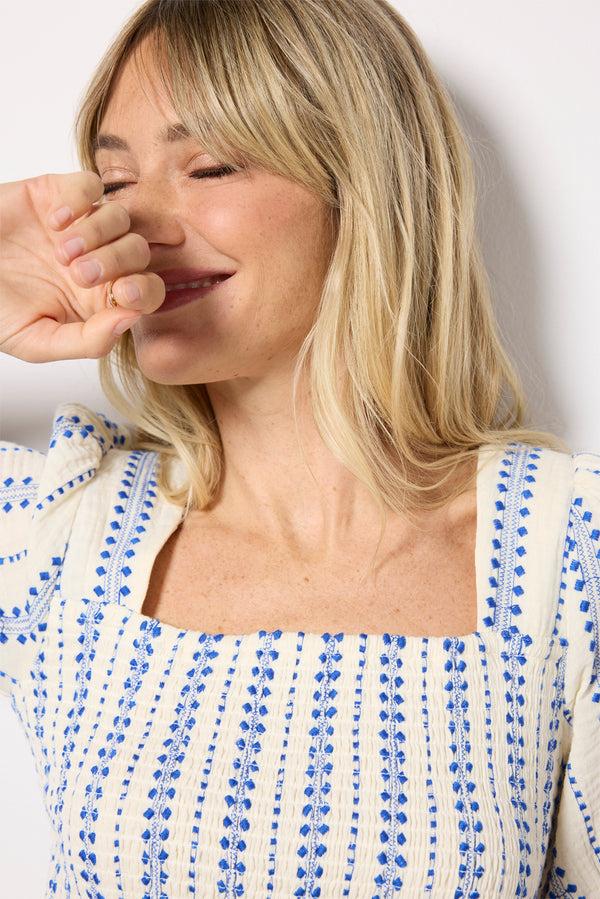 Everve Ellison Smocked Top Blue