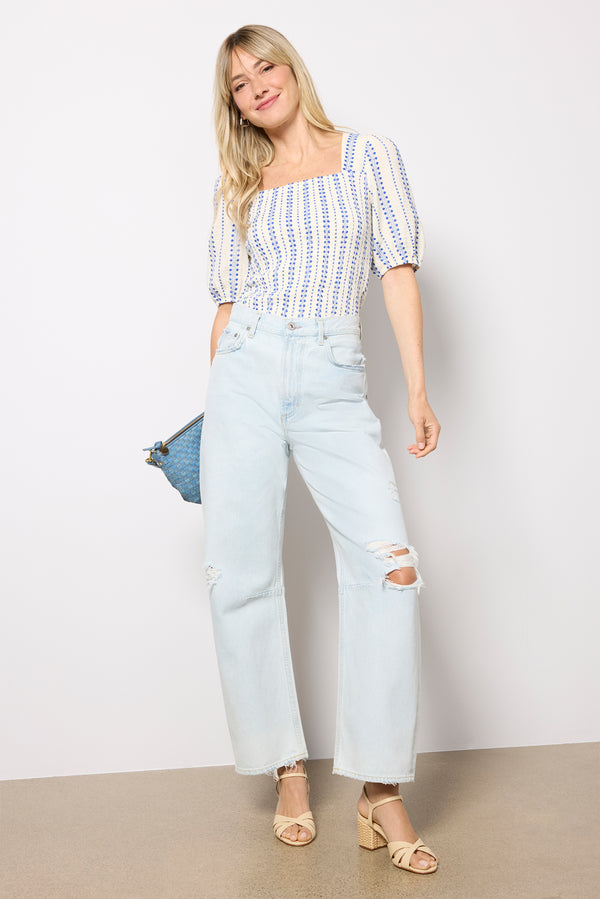 Everve Ellison Smocked Top Blue