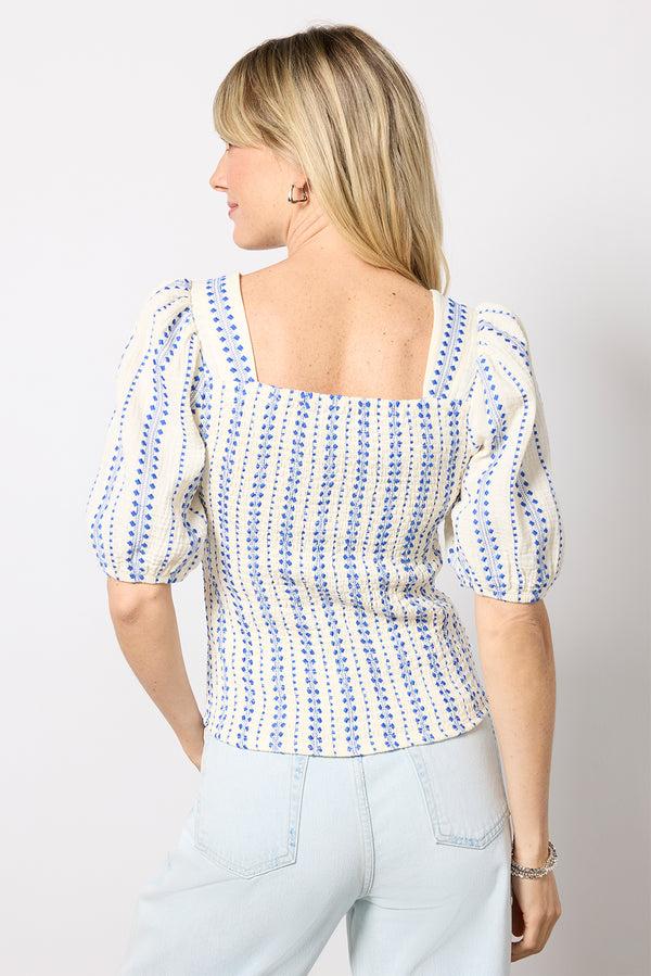 Everve Ellison Smocked Top Blue