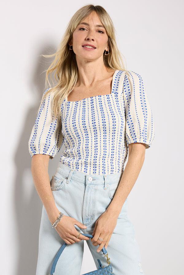 everve Ellison Smocked Top Blue