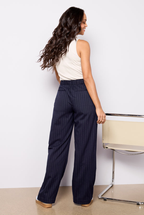 Everve Eloise Stripe Trouser Navy/White