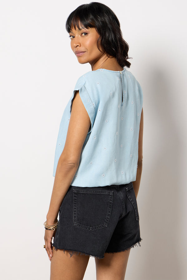 Everve Embroidered Chambray Top Summerbluewash