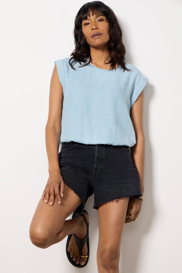 everve Embroidered Chambray Top Summerbluewash