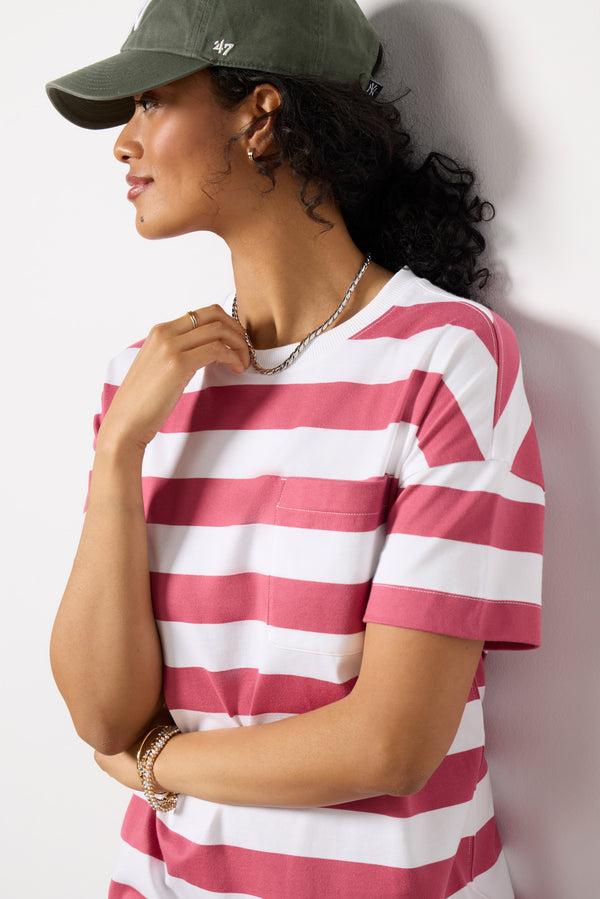 Everve Emersyn T-Shirt Dress Brickstripe