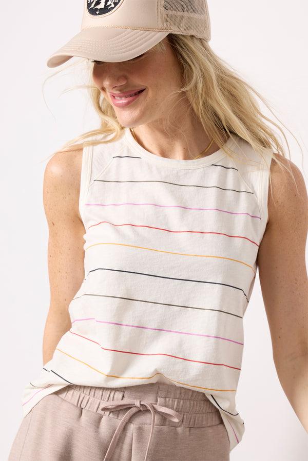 Everve Emily Multi Stripe Tank Whitemulti