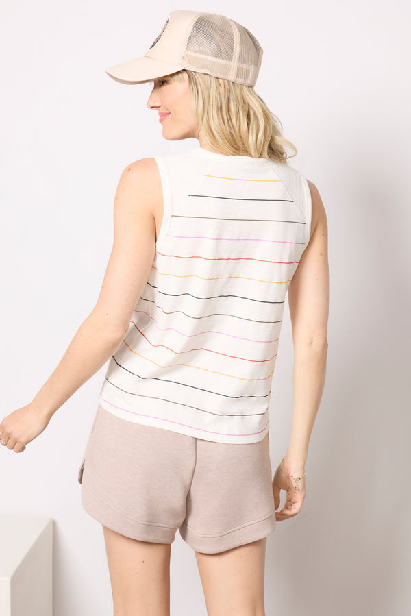 Everve Emily Multi Stripe Tank Whitemulti