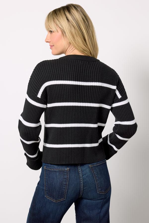 Everve Emma Crew Stripe Pullover Black/White