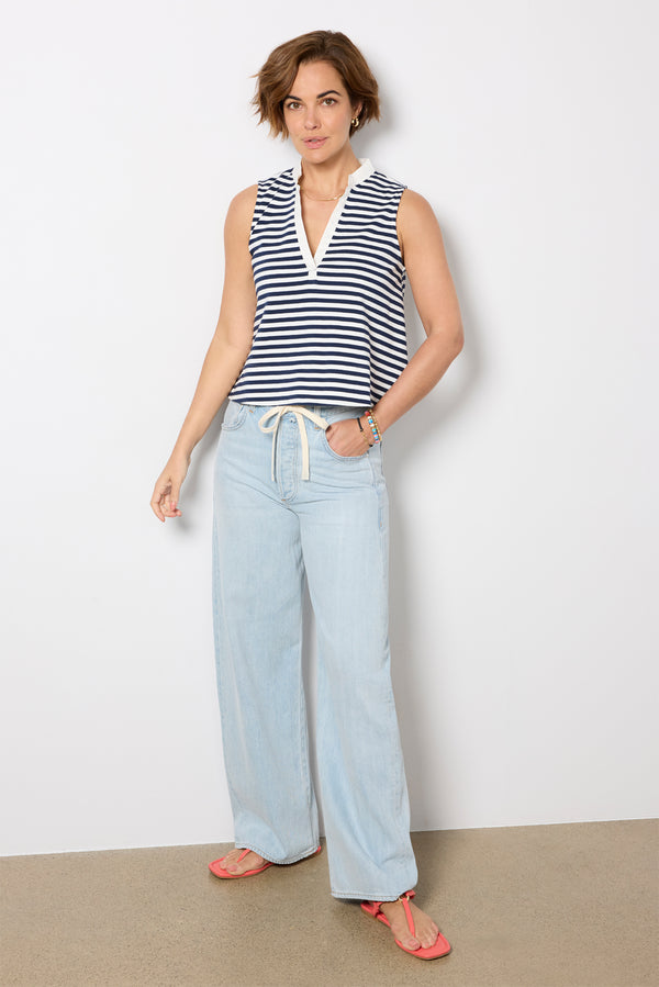 everve Emmryn Crop Swing Tank Navy/Whitestripe