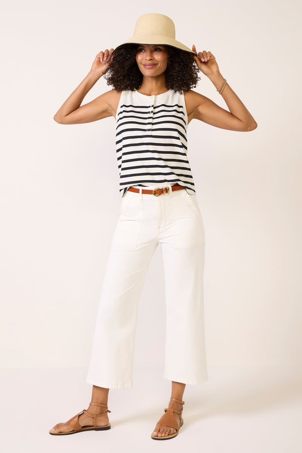 everve Esme Striped Henley Tank White/Blackstripe