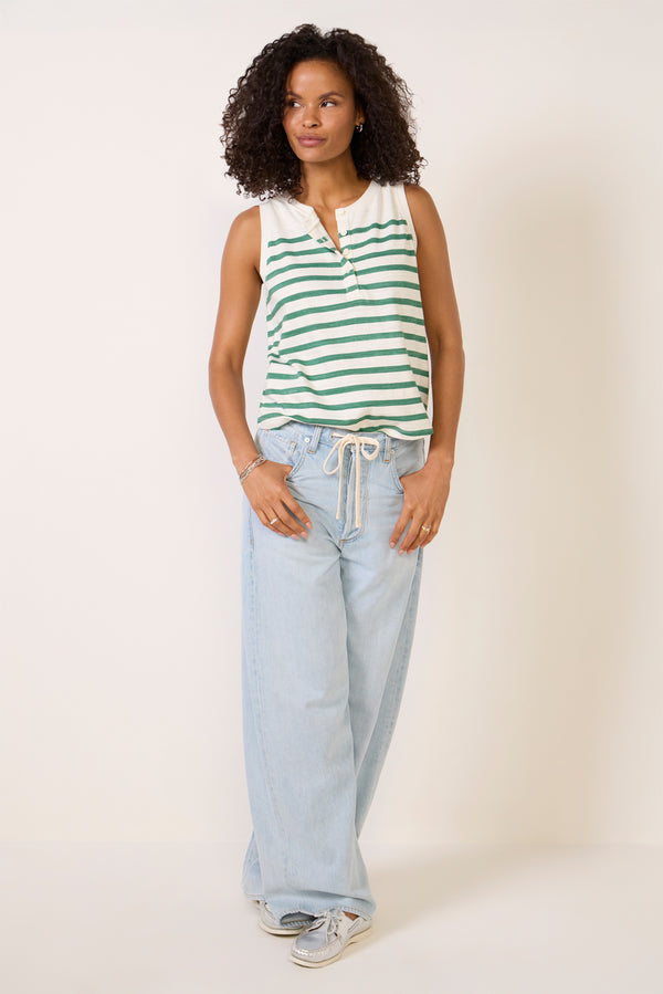 everve Esme Striped Henley Tank White/Greenstripe