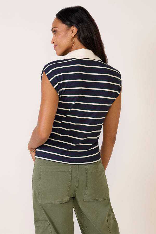 Everve Ester Stripe Polo Top Rainforeststripe