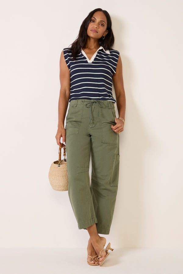 everve Ester Stripe Polo Top Rainforeststripe