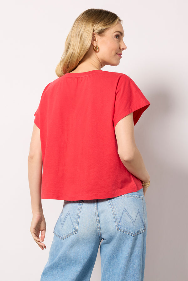 Everve Everly Short Sleeve Cut Work Tee Red