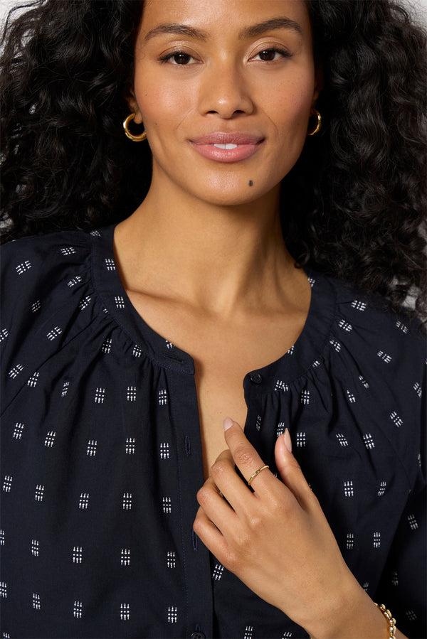 Everve Fallon Split Neck Dobby Shirt Navy