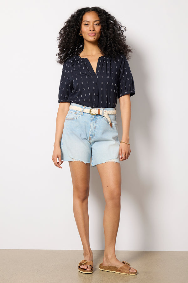 Everve Fallon Split Neck Dobby Shirt Navy