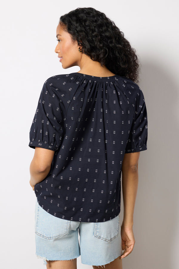 Everve Fallon Split Neck Dobby Shirt Navy