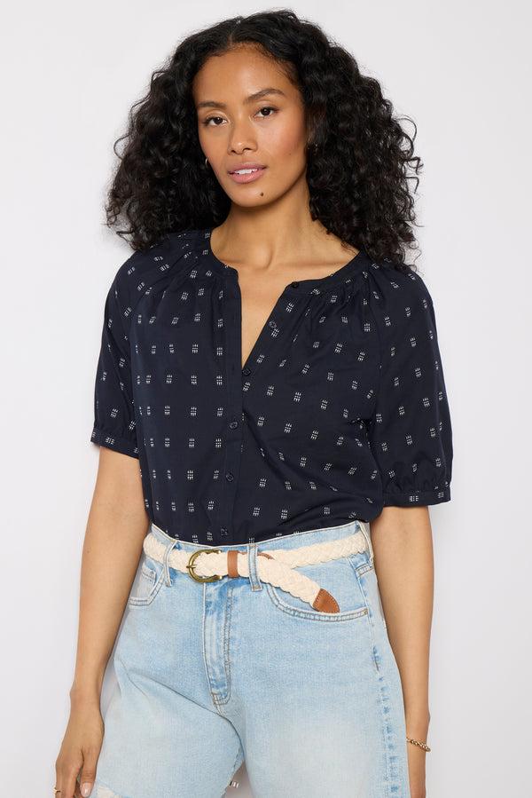 everve Fallon Split Neck Dobby Shirt Navy