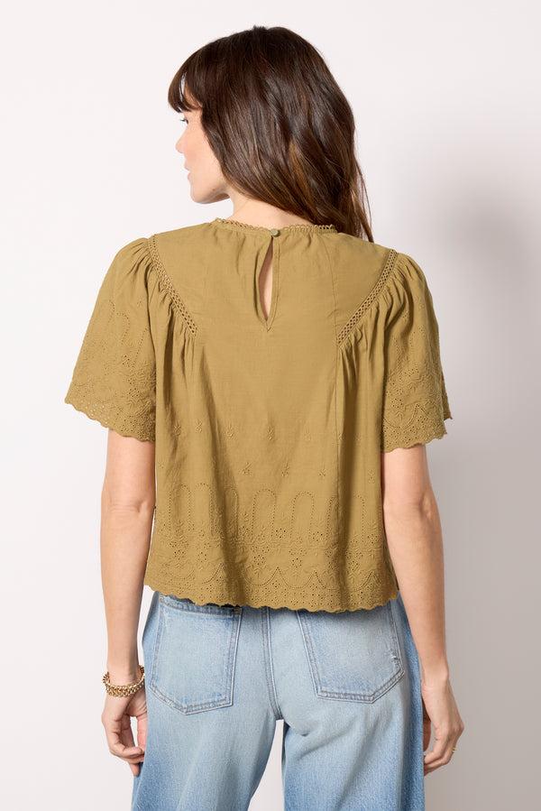 Everve Faye Eyelet Detail Blouse Olive