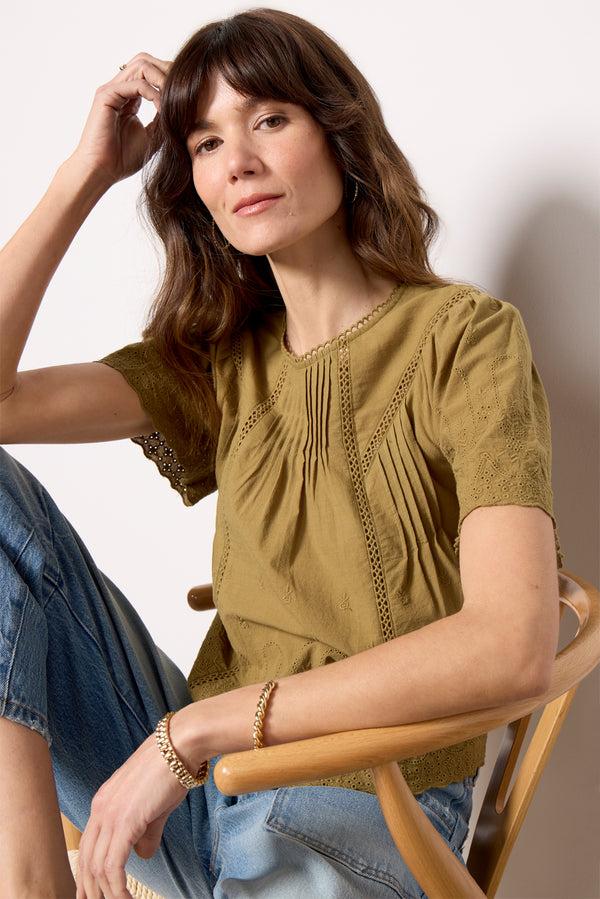 everve Faye Eyelet Detail Blouse Olive