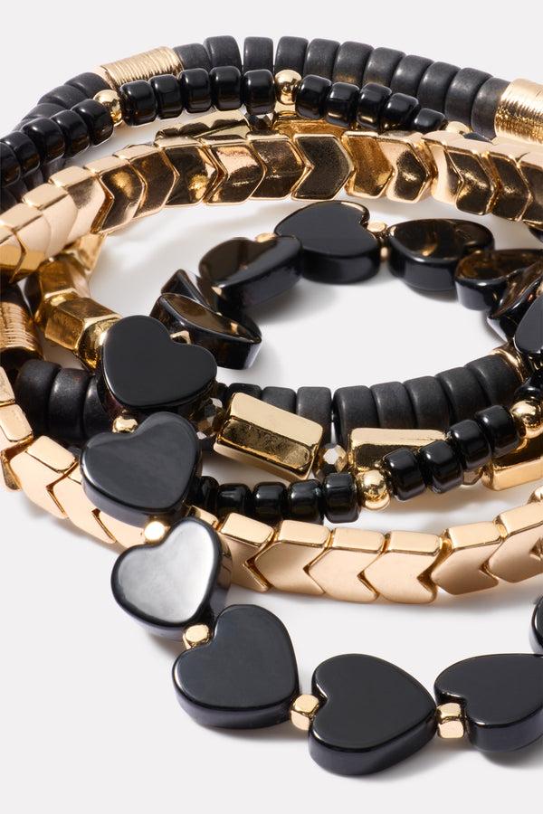 Everve Fiona Heart Bracelet Stack Black/Gold