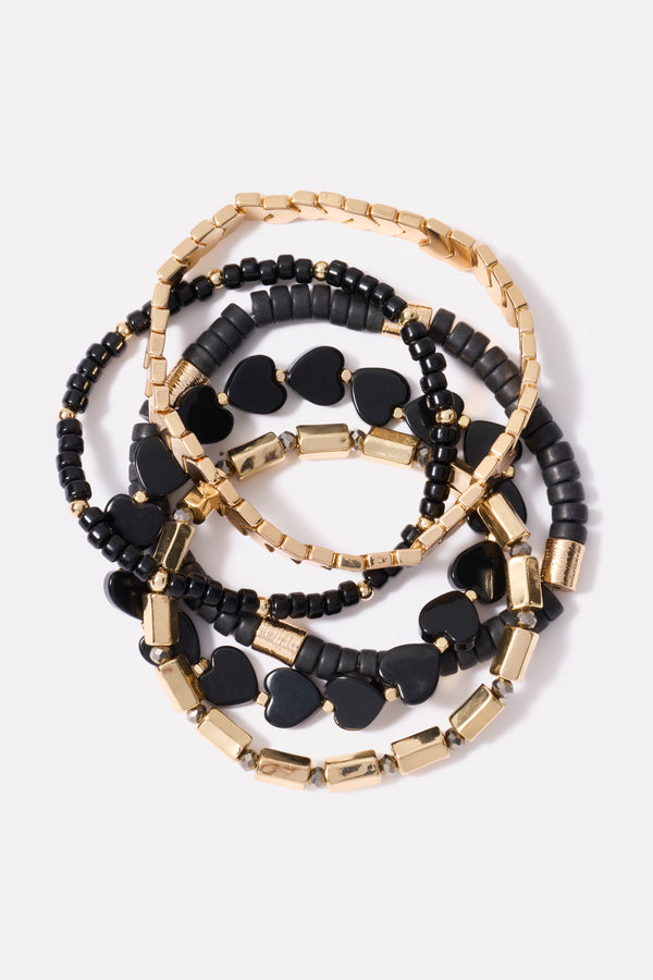 everve Fiona Heart Bracelet Stack Black/Gold