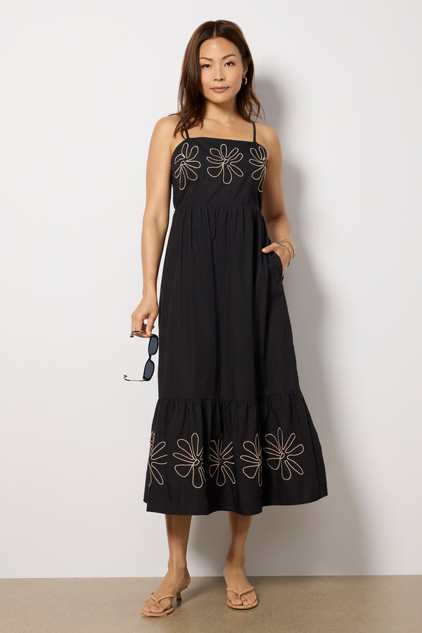 Everve Florence Midi Dress Black/Oat
