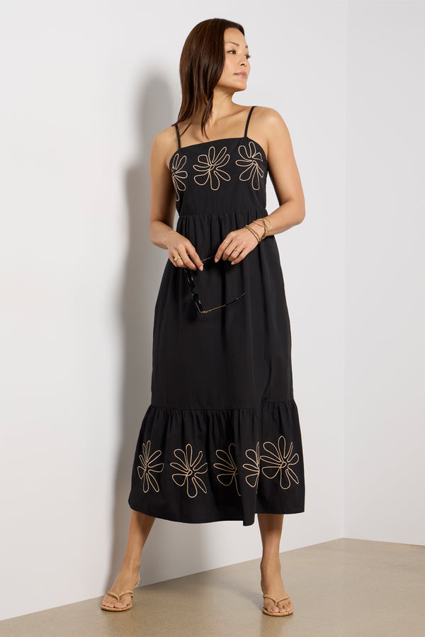 everve Florence Midi Dress Black/Oat