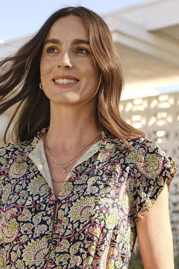 Everve Frances Frill Dress Navypaisleyprint