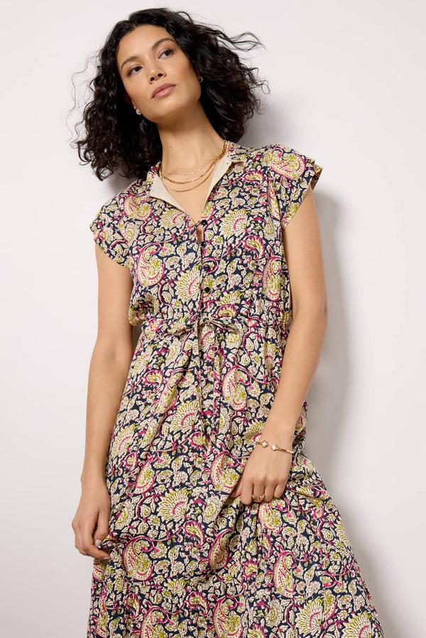 Everve Frances Frill Dress Navypaisleyprint