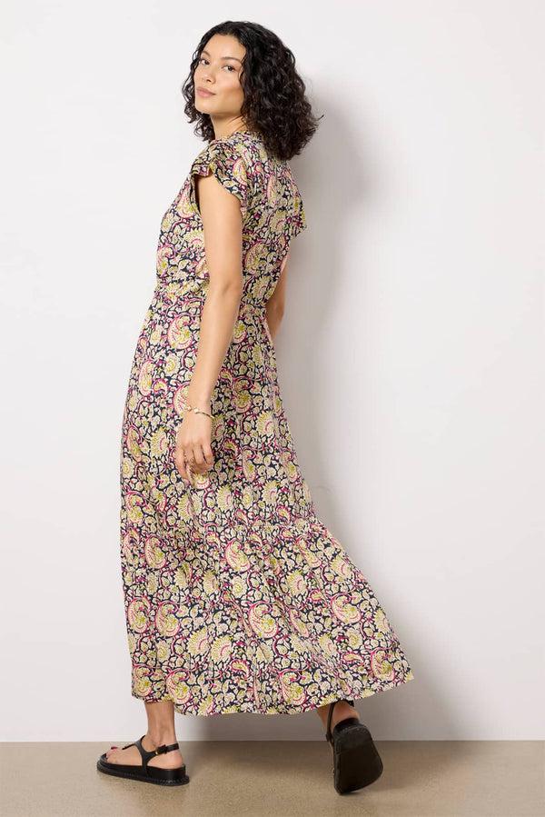 Everve Frances Frill Dress Navypaisleyprint