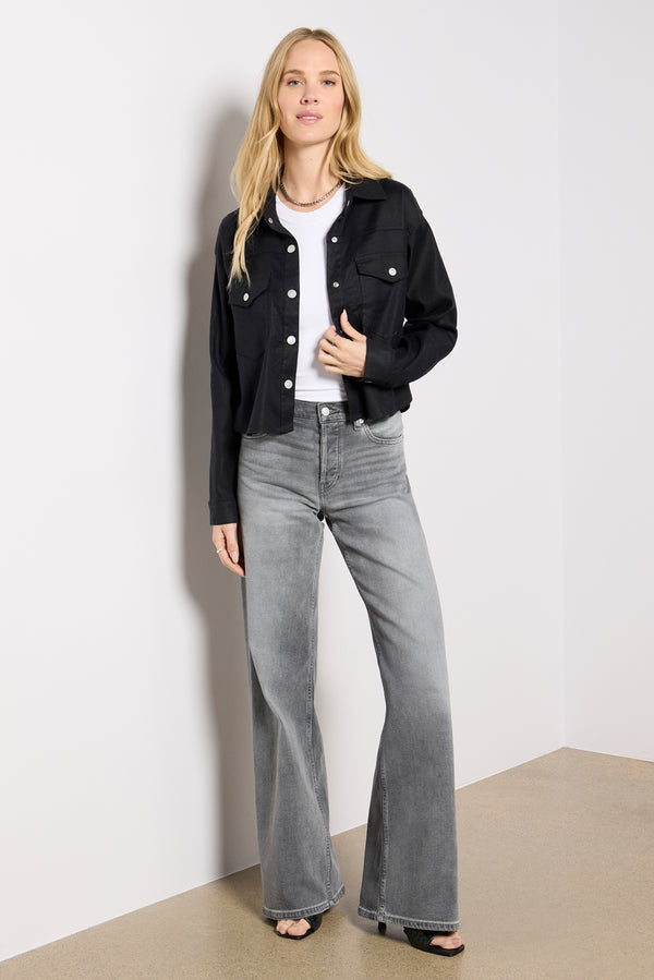 Everve Frankie Stretch Linen Shacket Black