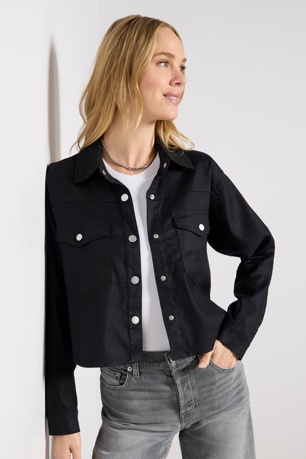 everve Frankie Stretch Linen Shacket Black