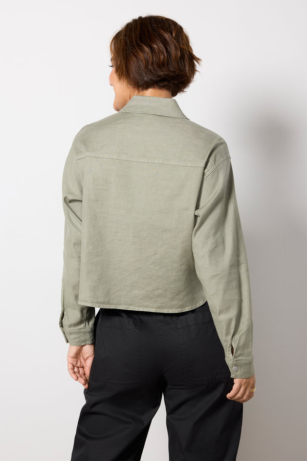 Everve Frankie Stretch Linen Shacket Sage