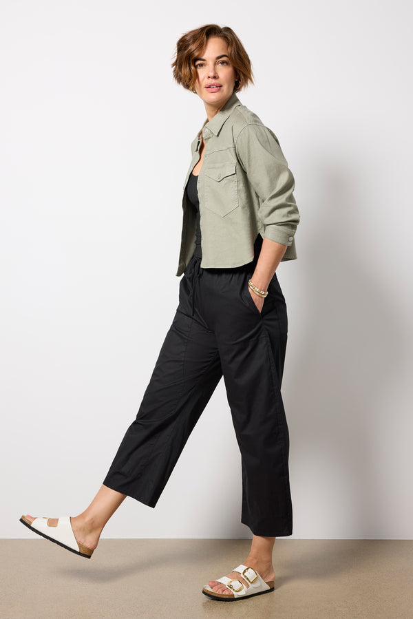 everve Frankie Stretch Linen Shacket Sage