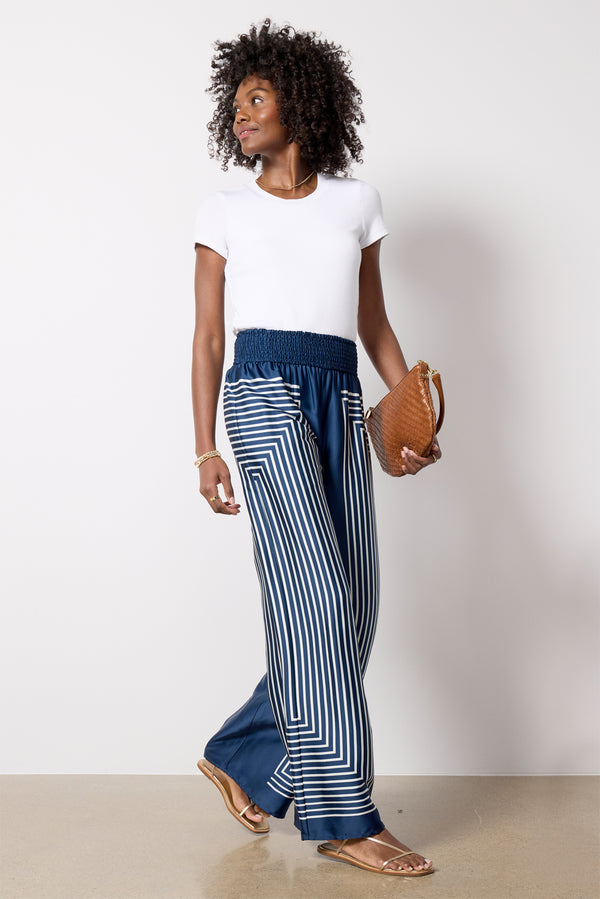 everve Geo Satin Pant Navy/White
