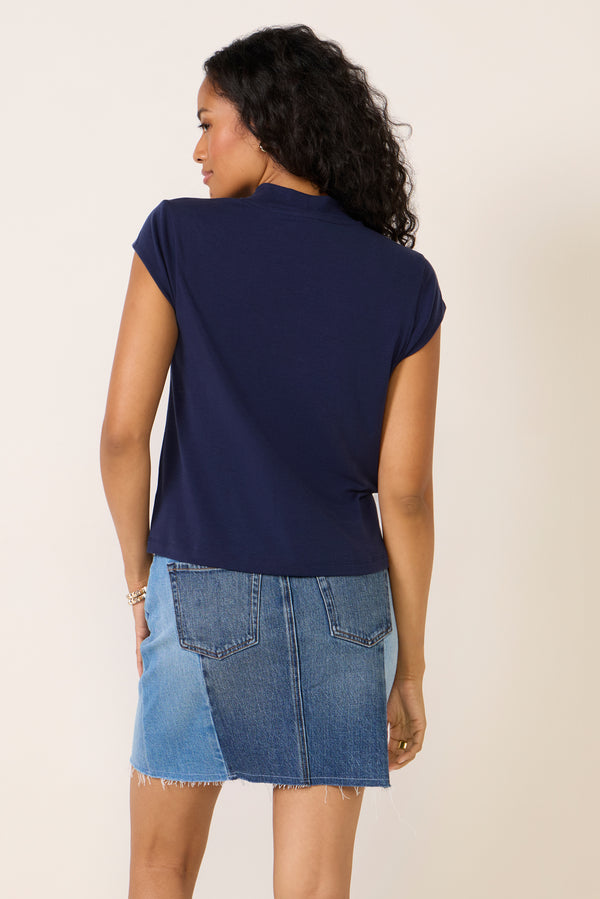 Everve Giana Mock Neck Top Blue