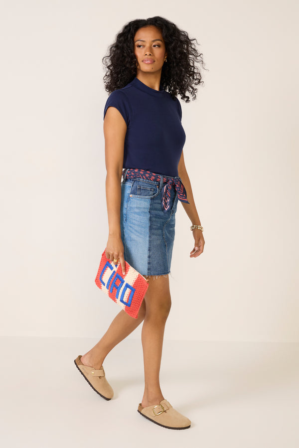 everve Giana Mock Neck Top Blue