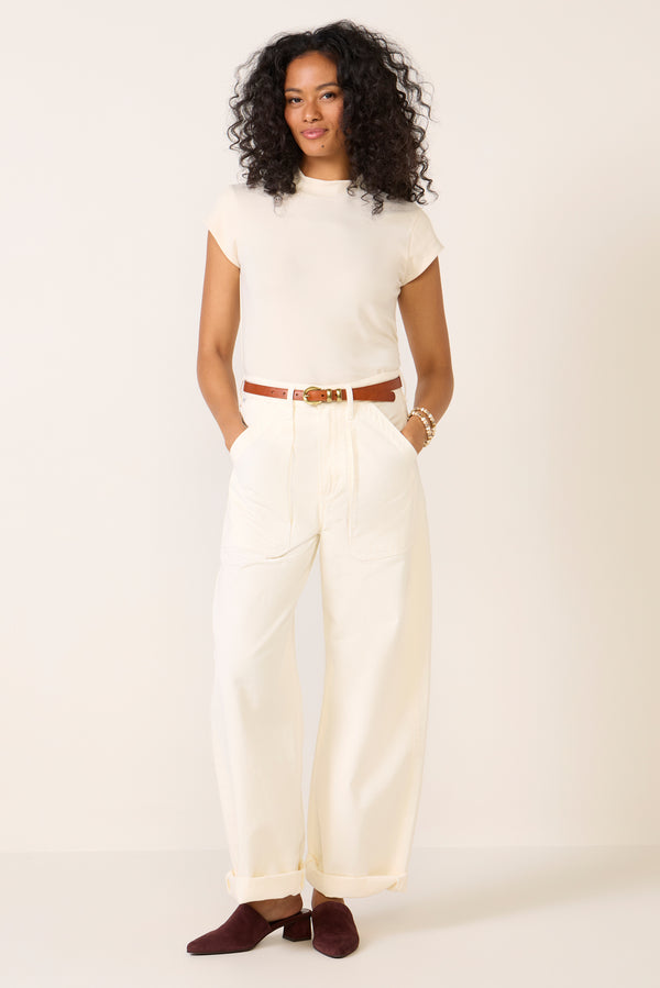 Everve Giana Mock Neck Top Ivory