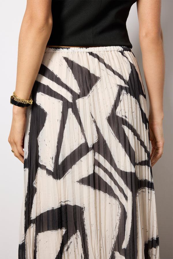 Everve Gigi Pleated Skirt Ivory/Black