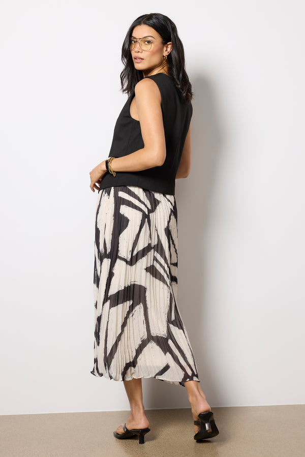 Everve Gigi Pleated Skirt Ivory/Black