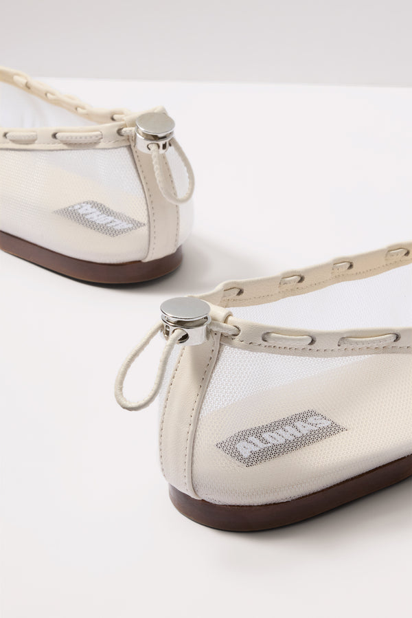Everve Gill Mesh Leather Ballet Flats White