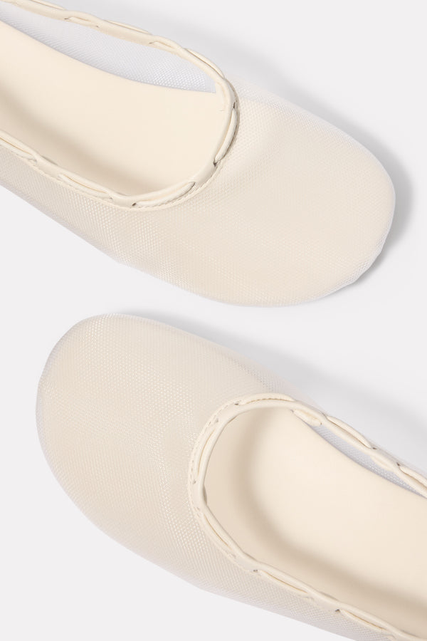 Everve Gill Mesh Leather Ballet Flats White