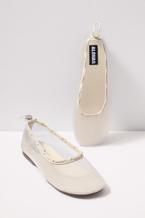 everve Gill Mesh Leather Ballet Flats White