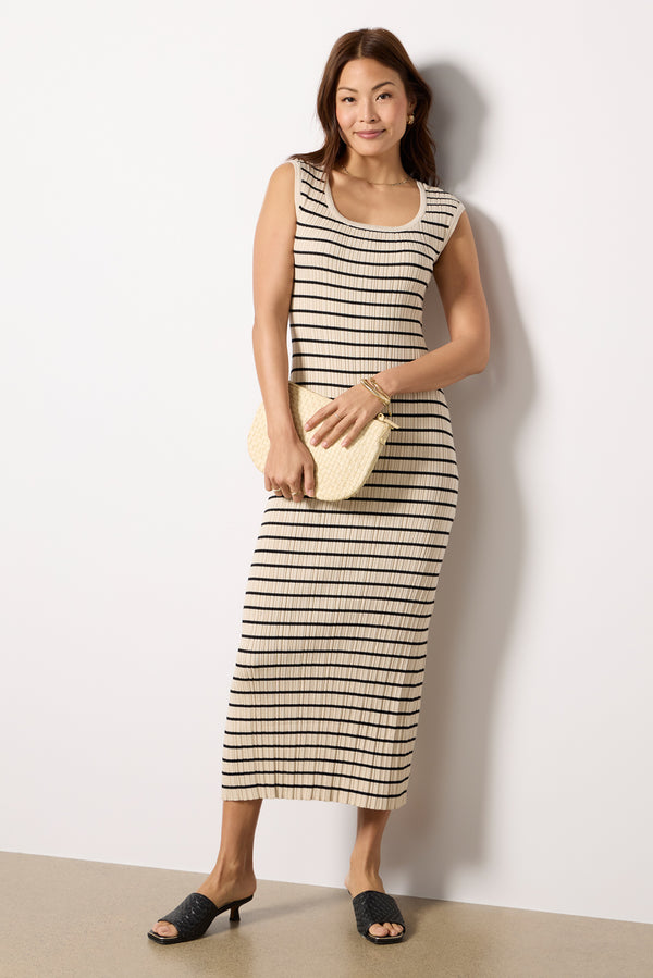 Everve Gisele Stripe Midi Dress Sandshell