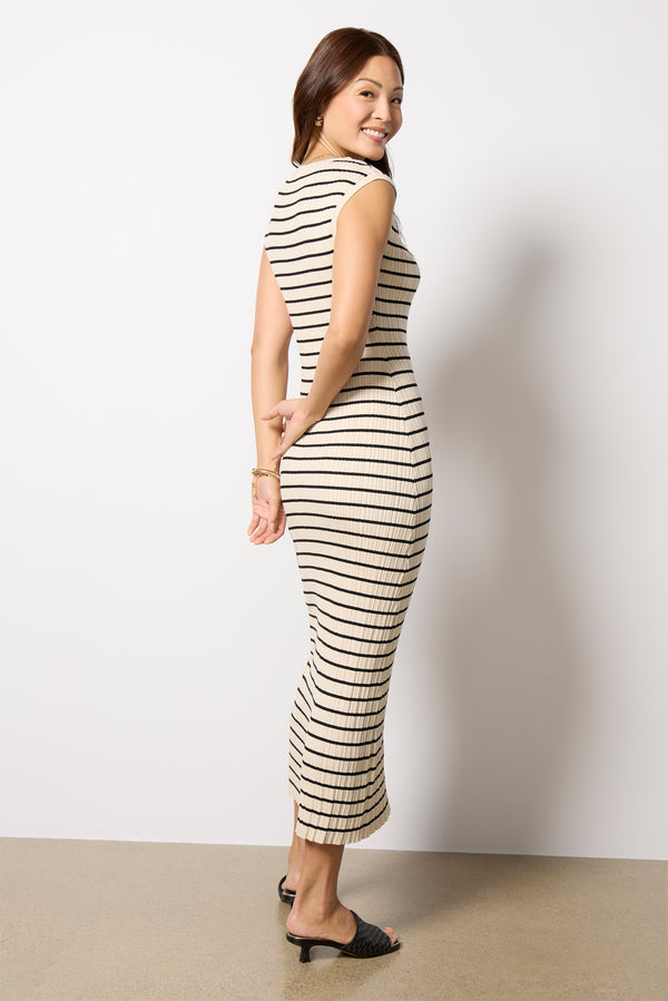 Everve Gisele Stripe Midi Dress Sandshell
