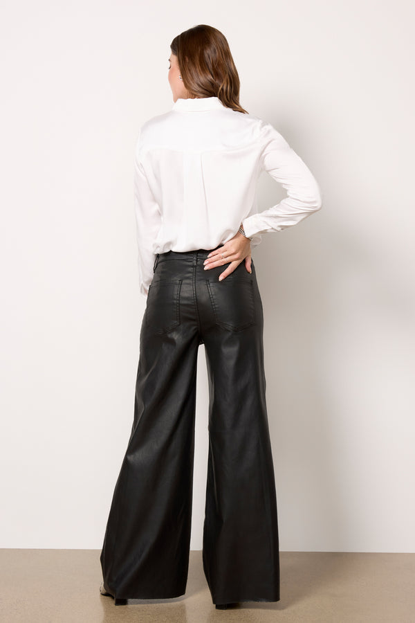 Everve Goldie Coated Wide Leg Black